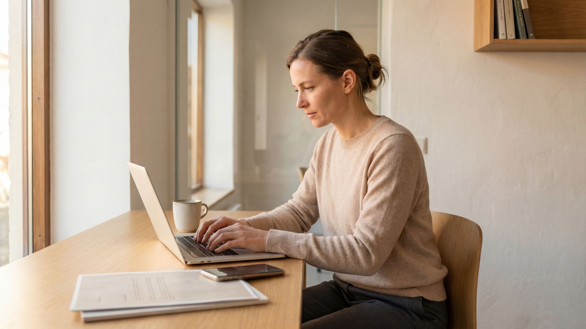 Frau macht die Infektionsschutzbelehrung online am Laptop